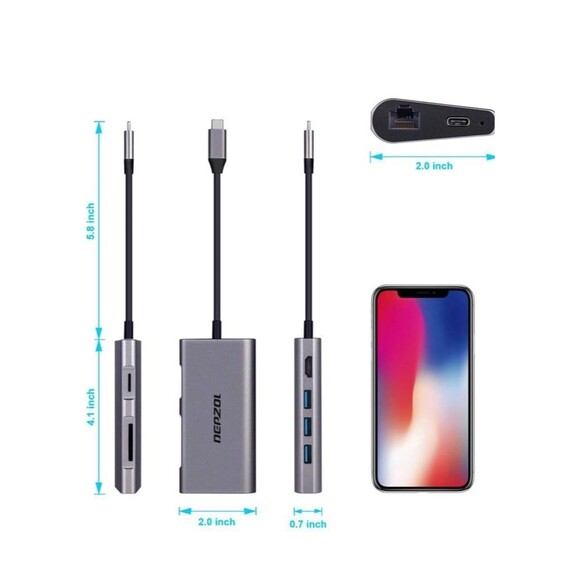 NWT Depzol USB C Hub 8 in 1 Dock for MacBook Pro 2018, 2017, 2016 SD card reader - Picture 8 of 12